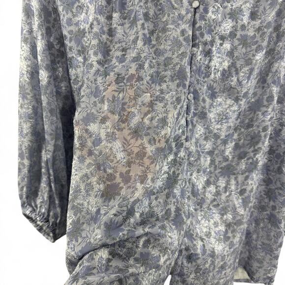 Cupio Metallic Silver Lavender Floral Blouse Top XL Boho Romantic Cottagecore - Picture 8 of 8